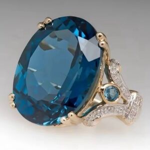 Oval Inlaid Blue Zircon Rings Size 7